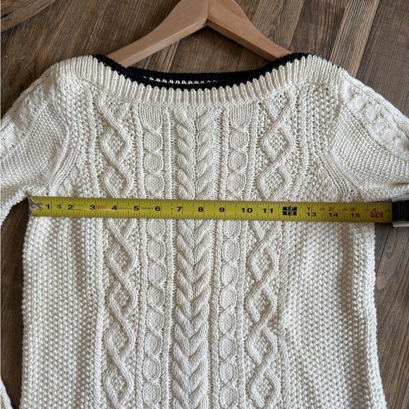J Crew Cream Boatneck Cable Knit Sweater with Black Trim - Picture 5 of 6